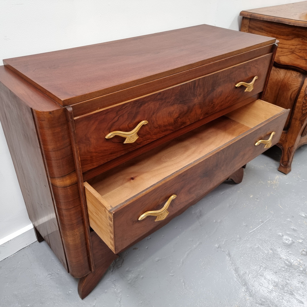 Stylish French Art Deco chest of three drawers. Sourced from France and in good original detailed condition. Circa 1920's.