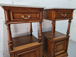 Pair of French Oak Marble Top Open Shelf Bedside Cabinets | Antique & Vintage | Moonee Ponds Antiques | Australia Wide Delivery