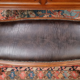 Impressive French Louis 15th style walnut upholstered duet leather stool. Very Good Condition.  Circa: 1930’s, sourced in France.