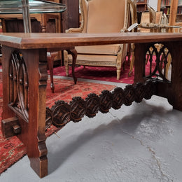 Sourced from France is this beautiful French Oak Gothic style coffee table with lovely carved details. It is in good original detailed condition.