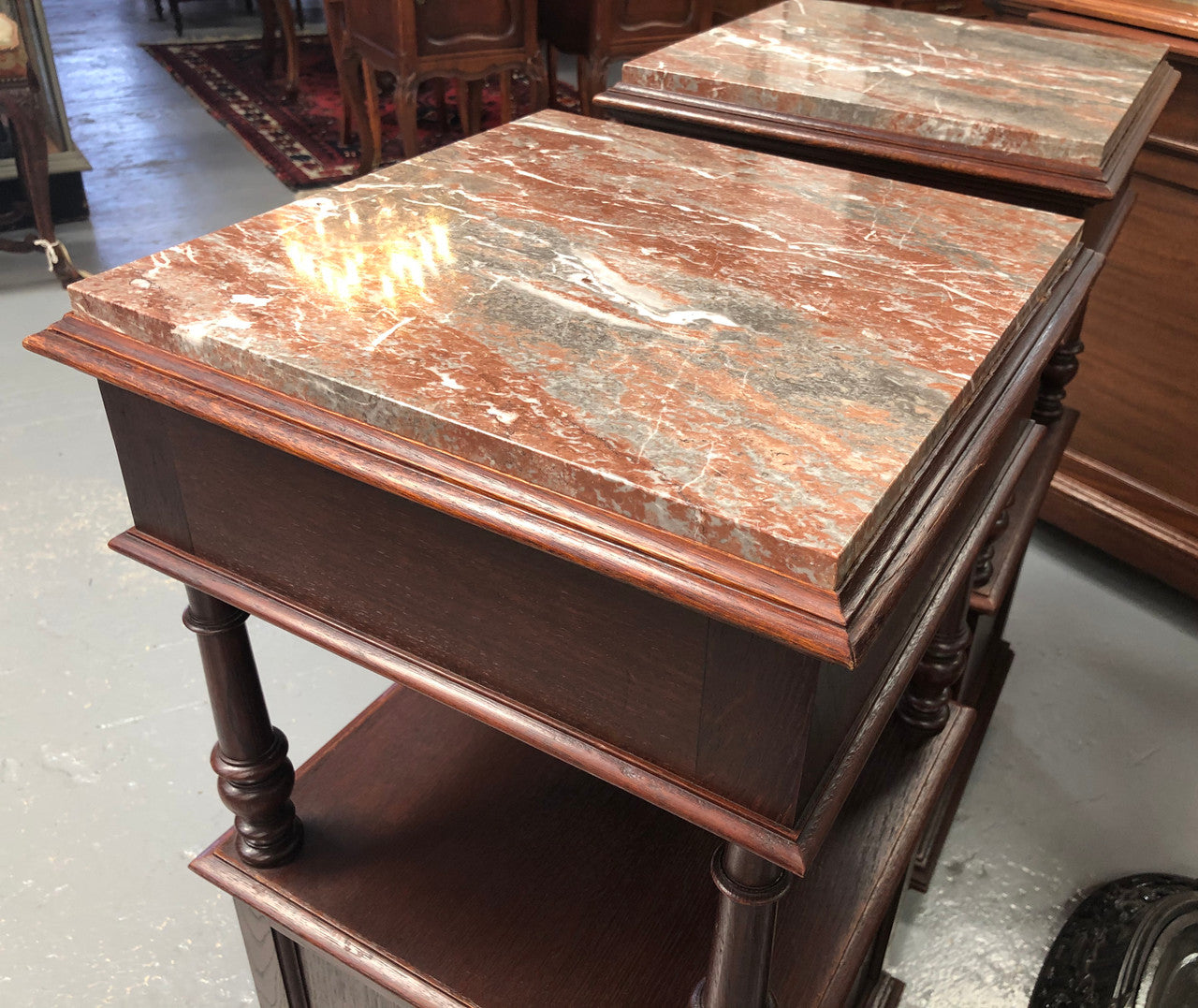 Beautiful Pair of French Dark Oak Bedsides | Antique & Vintage | Moonee Ponds Antiques | Australia Wide Delivery