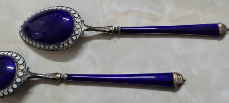 Stunning set of six 925 sterling silver and enamel spoons . In good original condition, please view photos as they help form part of the description.