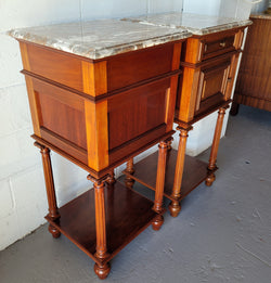 Pair of Henry II Style Walnut Bedside Cabinets with a Marble Top | Antique & Vintage | Moonee Ponds Antiques | Australia Wide Delivery