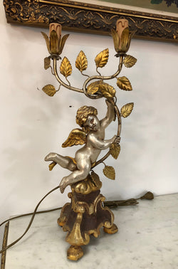 Pair of Charming Carved Wooden Cherub Two Light Lamps | Antique & Vintage | Moonee Ponds Antiques | Australia Wide Delivery