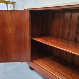 Beautiful Bespoke Art Deco style Walnut and Mahogany marble top buffet. In good original detailed condition.