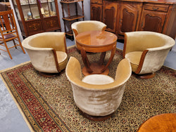 Four Stunning Original Art Deco Tulip Shaped Salon Lounge Chairs & Walnut Table Made Specifically for The Hotel Le Malandre | Antique & Vintage | Moonee Ponds Antiques | Australia Wide Delivery