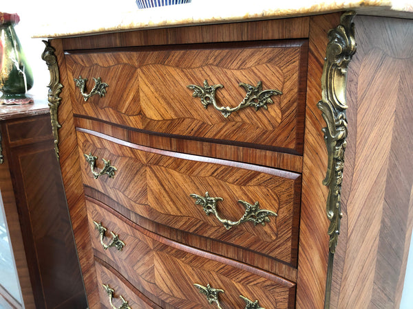 Kingwood Louis XV Inlaid Marble Top Semainier