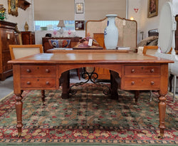 Australian Cedar Full Partners Desk With Leather Top | Antique & Vintage | Moonee Ponds Antiques | Australia Wide Delivery