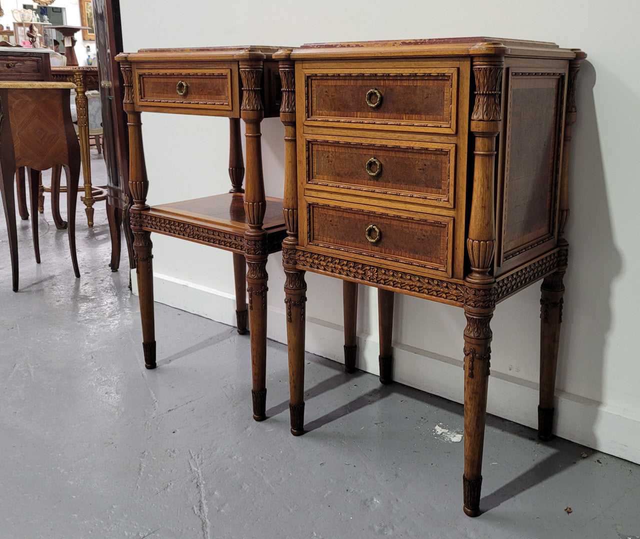 Impressive Pair Henry II Style Walnut Bedsides | Antique & Vintage | Moonee Ponds Antiques | Australia Wide Delivery