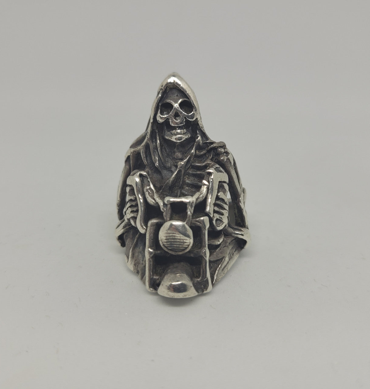 Heavy Sterling Silver Biker Skeleton On Bike Ring | Antique & Vintage | Moonee Ponds Antiques | Australia Wide Delivery
