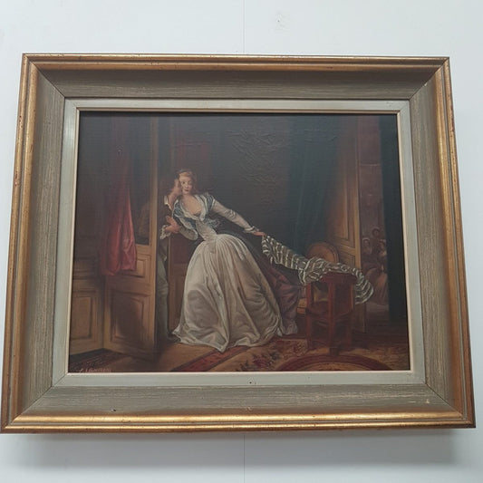 French Romantic Scene Oil On Canvas