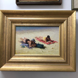 Framed Beach Oil On Board Painting By David Chen