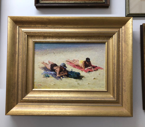 Framed Beach Oil On Board Painting By David Chen