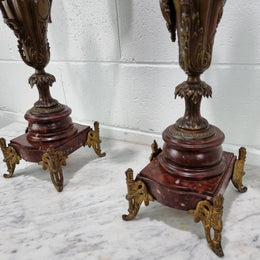 Pair of decorative Antique French spelter and marble candelabras. in very good original detailed condition.