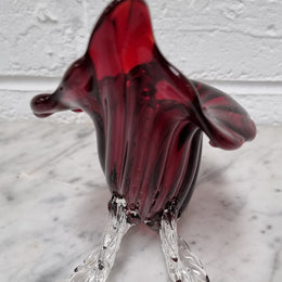 Vintage Ruby Red Murano Glass Cornucopia.