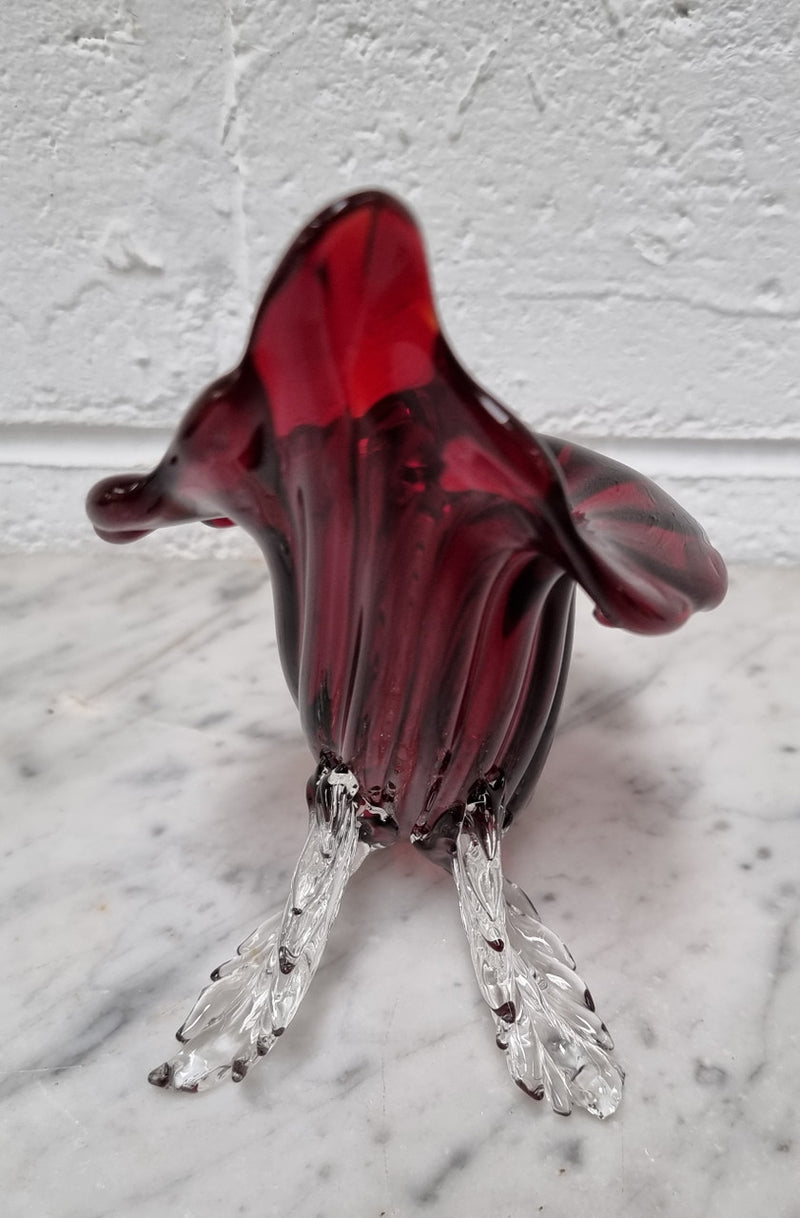Vintage Ruby Red Murano Glass Cornucopia.