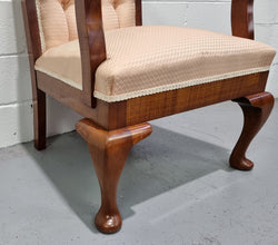 Australian Fiddleback Blackwood Button Back Upholstered Armchair with Queen Anne Legs | Antique & Vintage | Moonee Ponds Antiques | Australia Wide Delivery