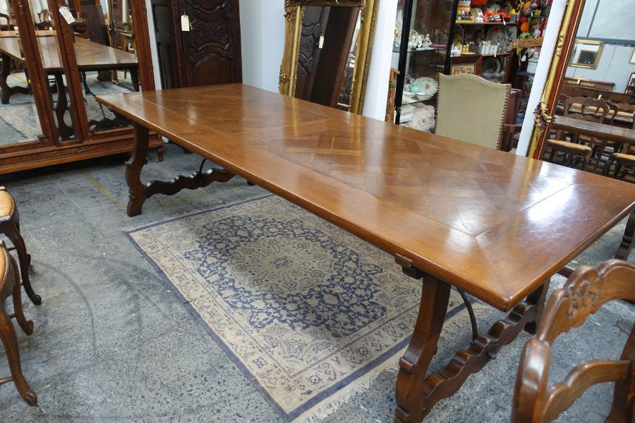 French Provincial Style Parquetry Top Dining Table