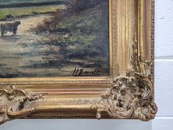 Sourced In France Signed Oil On Canvas "Cows In River Landscape" | Antique & Vintage | Moonee Ponds Antiques | Australia Wide Delivery