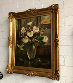 Beautiful Ornate Gilt Framed Signed French Oil On Canvas "Lillies In Vase" | Antique & Vintage | Moonee Ponds Antiques | Australia Wide Delivery