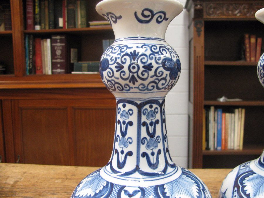 Pair Of Antique Delft Vases-1