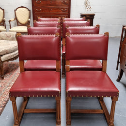 Set Of Eight Oak Upholstered With Faux Leather Dinning Chairs