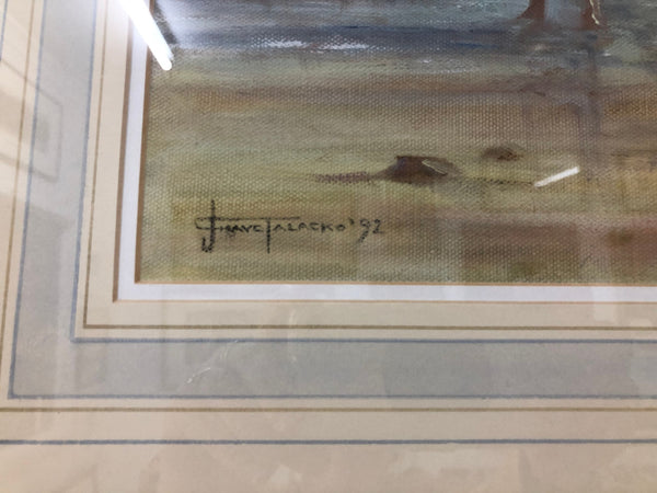 An oil on canvas on board framed and under glass a beautiful painting of a "Windy day at the beach Mornington" by Australian Artist Judy Talacko.
