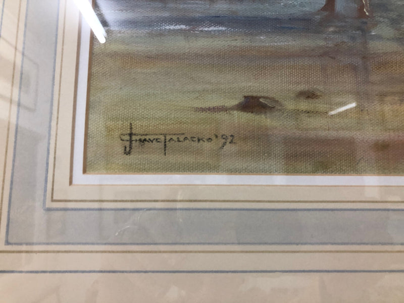 An oil on canvas on board framed and under glass a beautiful painting of a "Windy day at the beach Mornington" by Australian Artist Judy Talacko.