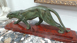 French Art Deco Panther Statue On Marble Base | Antique & Vintage | Moonee Ponds Antiques | Australia Wide Delivery