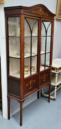 Edwardian Sheraton Style Display Cabinet with Hand Painted Panels | Antique & Vintage | Moonee Ponds Antiques | Australia Wide Delivery