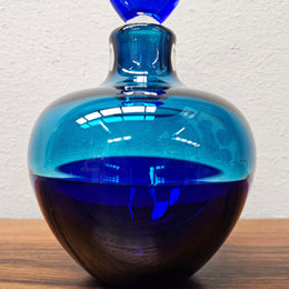 Impressive Signed 2 tone Blue Glass Perfume Bottle With Stopper. No Chips or Cracks in good condition.  Please see photos as they form part of the description.
