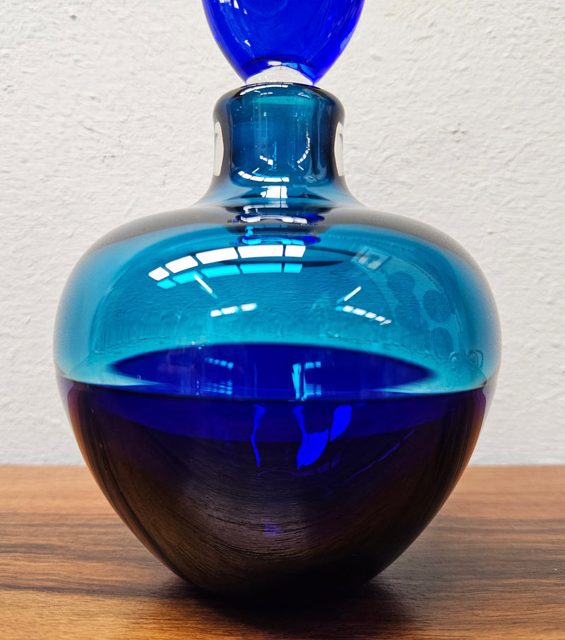 Impressive Signed 2 tone Blue Glass Perfume Bottle With Stopper. No Chips or Cracks in good condition.  Please see photos as they form part of the description.