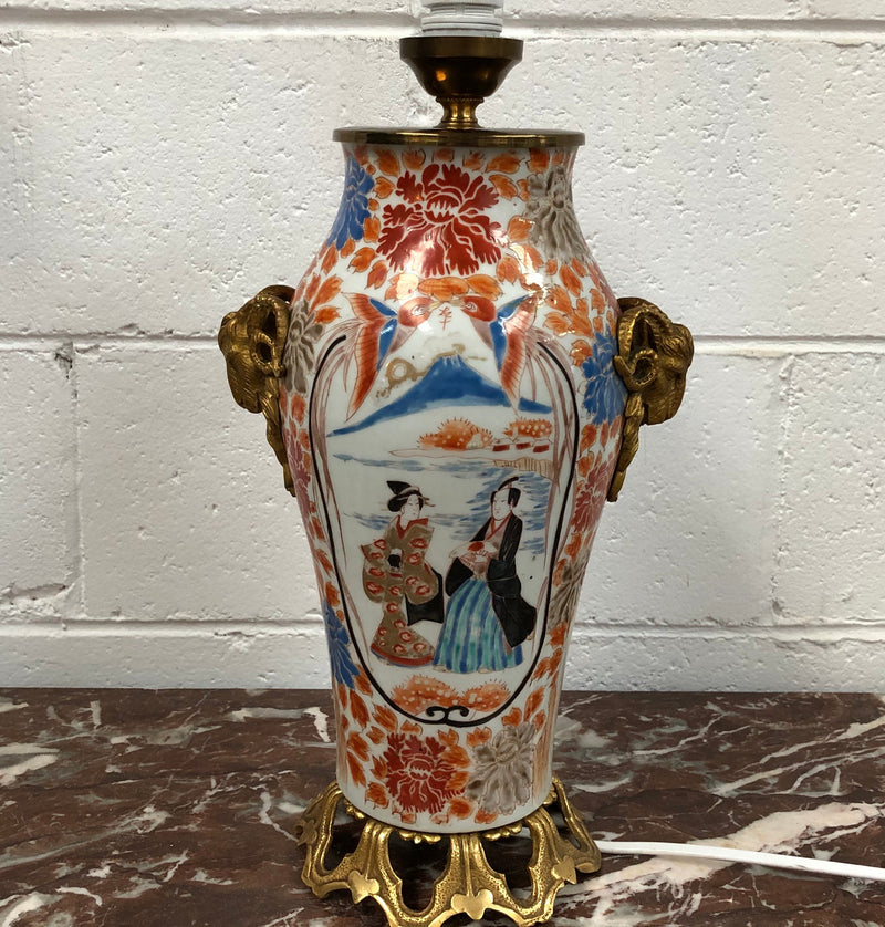 Stunning Japanese Imari style lamp base with detailed French ormolu mounts. It is in good original working condition.