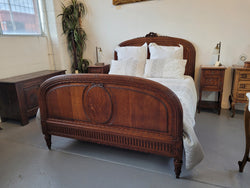 Elegant Louis XVI Style French Oak Queen Size Bed & Matching Marble Top Bedsides | Antique & Vintage | Moonee Ponds Antiques | Australia Wide Delivery