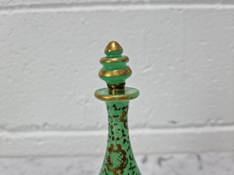 Rare French 19th century green opaline glass scent bottle with gilt decoration to body. In good original condition, please view photos as they help form part of the description.