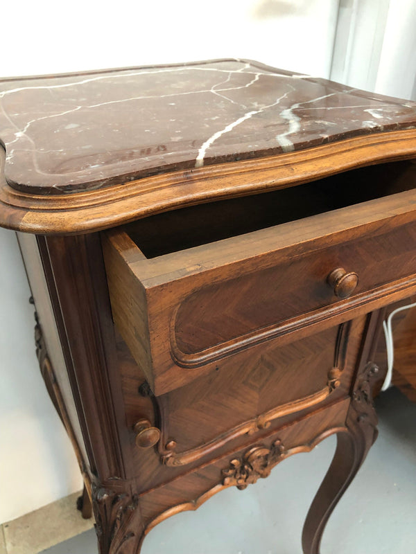 Pair of French Louis XV Style Walnut Bedside Tables