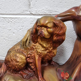 Appealing Art Deco Statue of a Woman & Two King Charles Spaniel Dogs