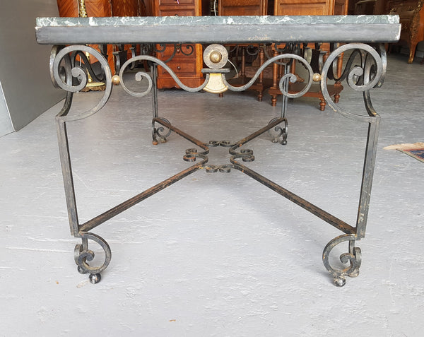 Wrought iron Coffee Table With An Attractive Green Marble Top