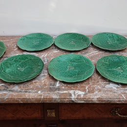 Fabulous rare set of 8 French Majolica plates (Autumn Leaves) 8 plates and a charger plate in good original condition.