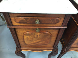 Pair Of White Marble Top Mahogany Bedside Cabinets | Antique & Vintage | Moonee Ponds Antiques | Australia Wide Delivery