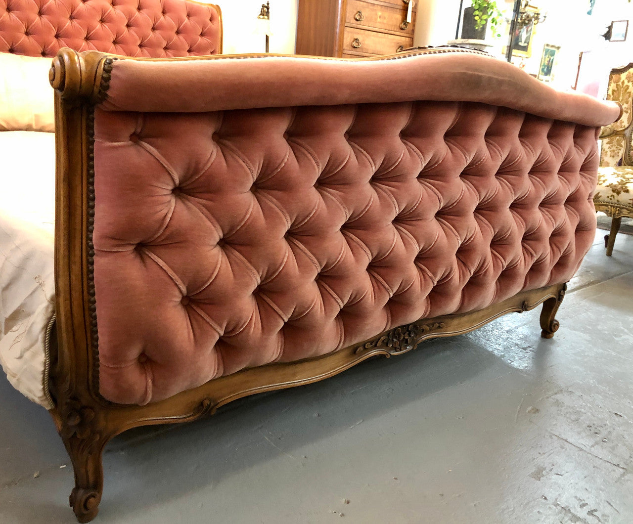 Beautiful French Walnut Upholstered Bed | Antique & Vintage | Moonee Ponds Antiques | Australia Wide Delivery