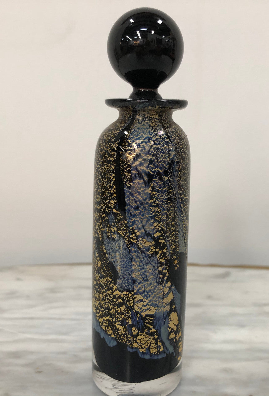 Nick Wirdnam Long Black & Gold Art Glass Scent Bottle