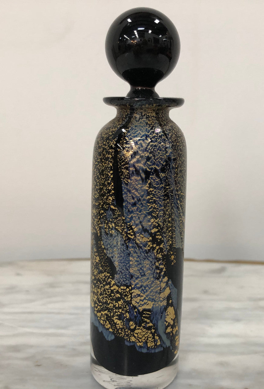 Nick Wirdnam Long Black & Gold Art Glass Scent Bottle | Antique & Vintage | Moonee Ponds Antiques | Australia Wide