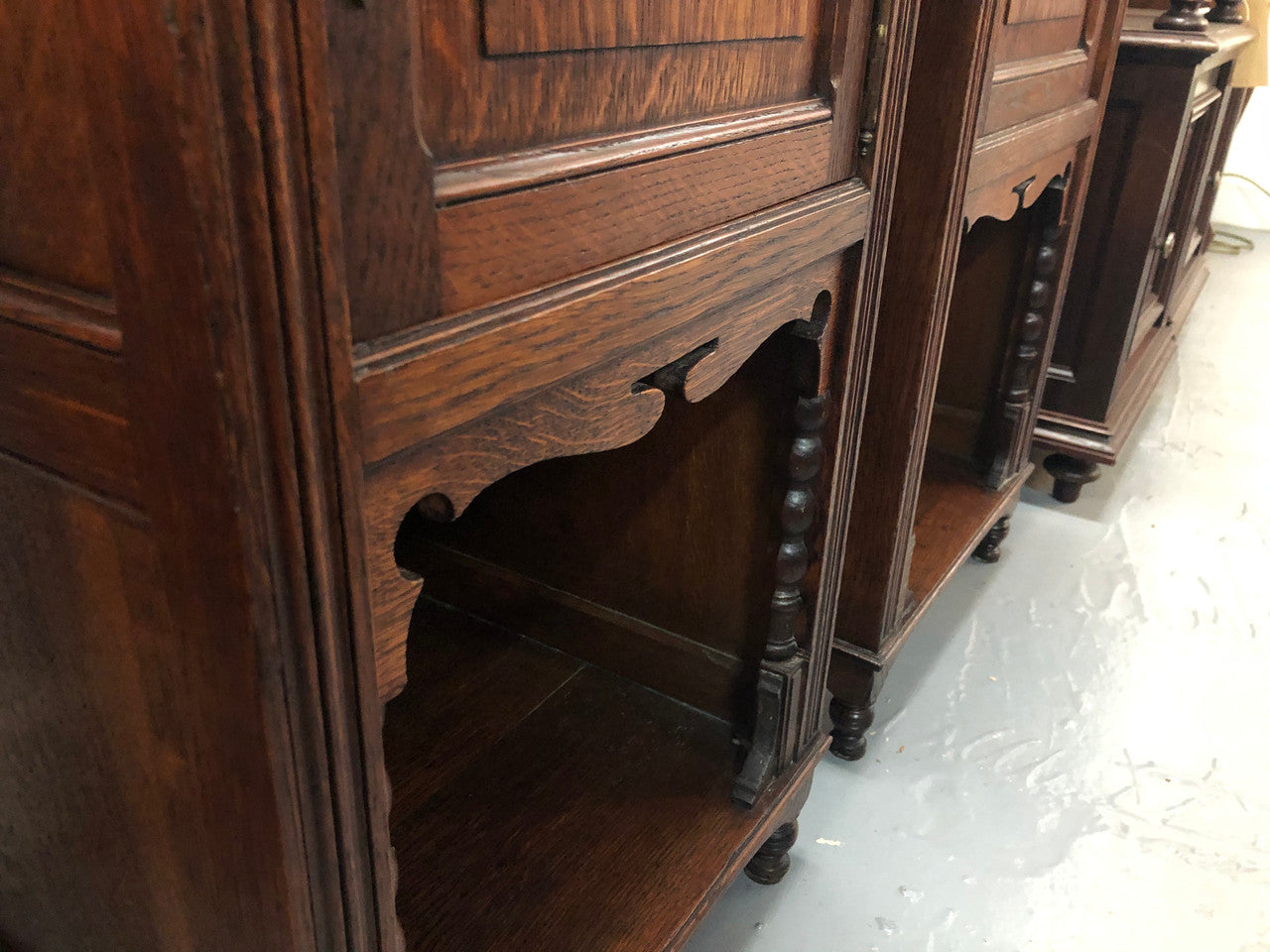 Pair Of French Marble Top Oak Bedside Cabinets