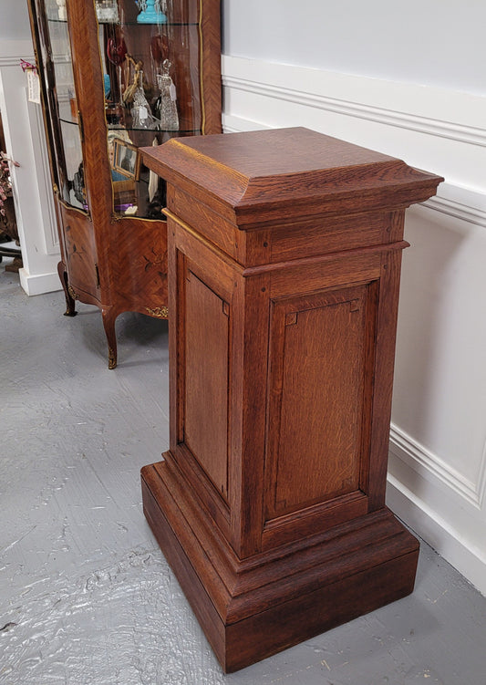 Sourced From France a large French oak pedestal. It is in good original detailed condition.