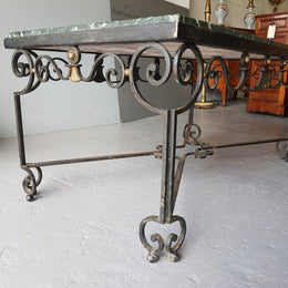 Wrought iron Coffee Table With An Attractive Green Marble Top