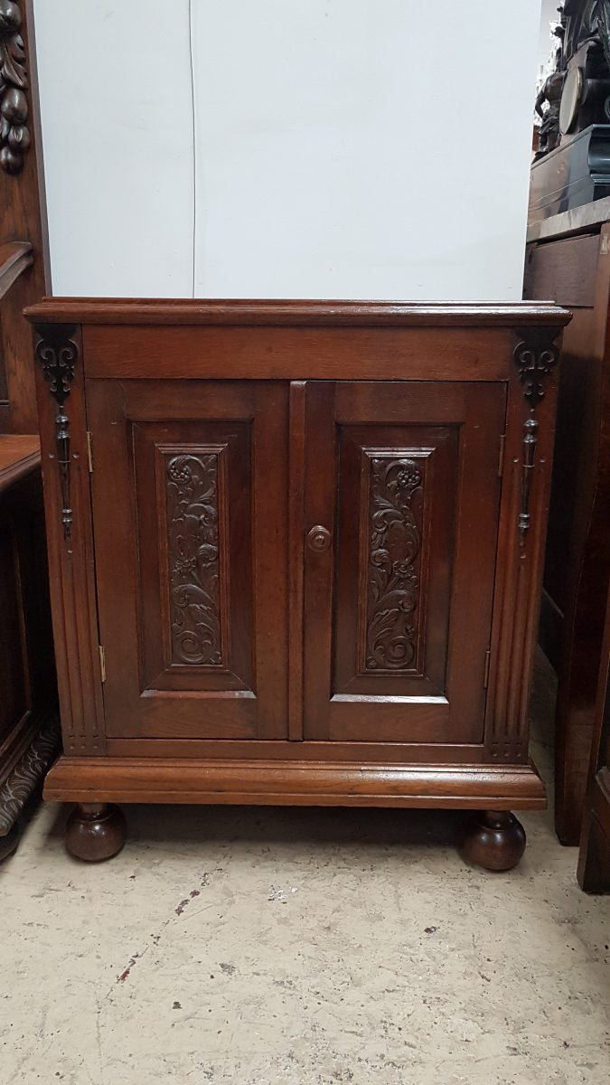 Petite French Oak Carved Two Door Cabinet