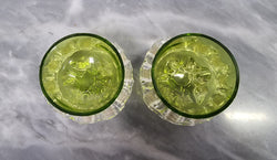 Pair of Victorian Green Glass Open Salt Bowl With Frilled Edging | Antique & Vintage | Moonee Ponds Antiques | Australia Wide Delivery