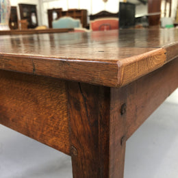 French Elm & Oak Farmhouse Table With Tapered Legs & Drawers
