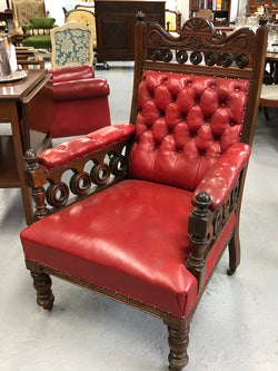 Leather Walnut Button Back Library Chair | Antique & Vintage | Moonee Ponds Antiques | Australia Wide Delivery